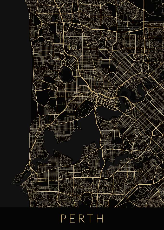 Perth Map Black Gold