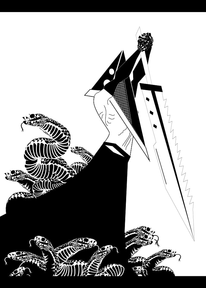 Pyramid head with saw and