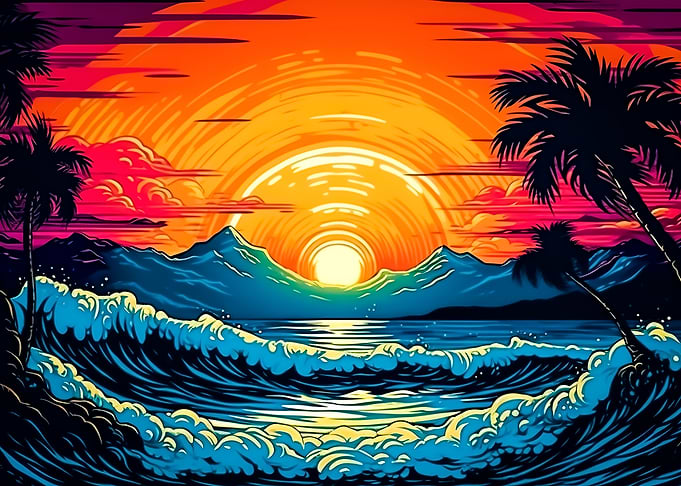 Retro Beach Sunset