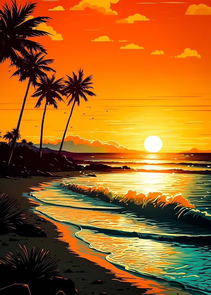 Retro Beach Sunset