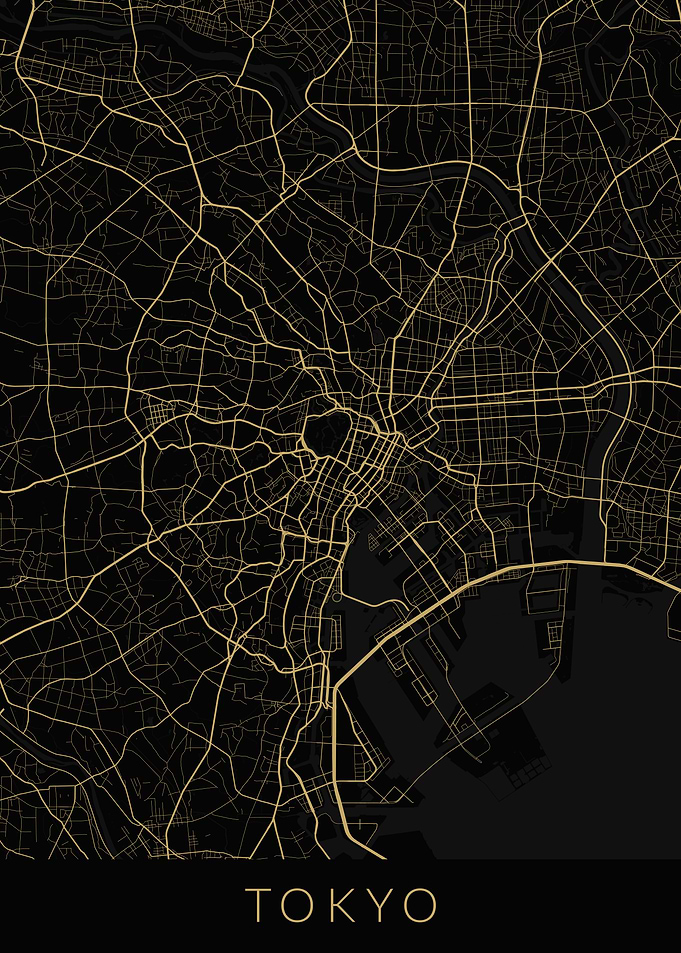Tokyo Map Black Gold