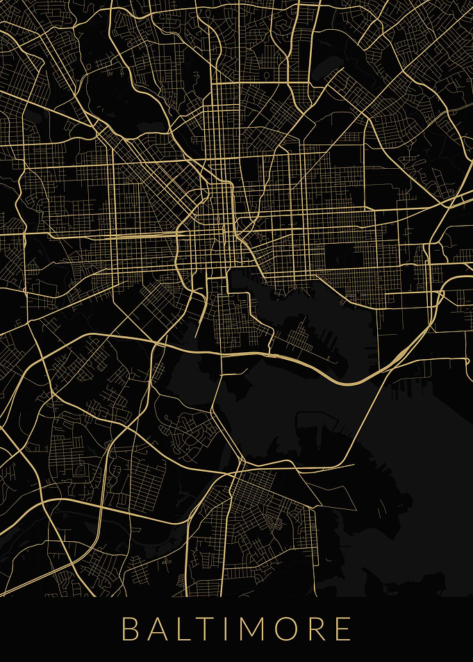 Baltimore Map Black Gold