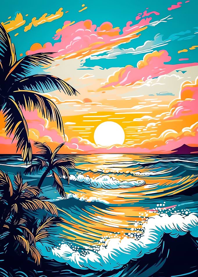 Retro Beach Sunset