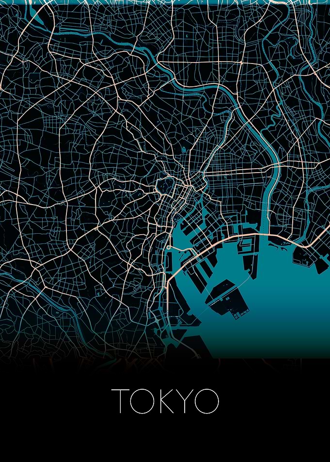 Tokyo black blue city map
