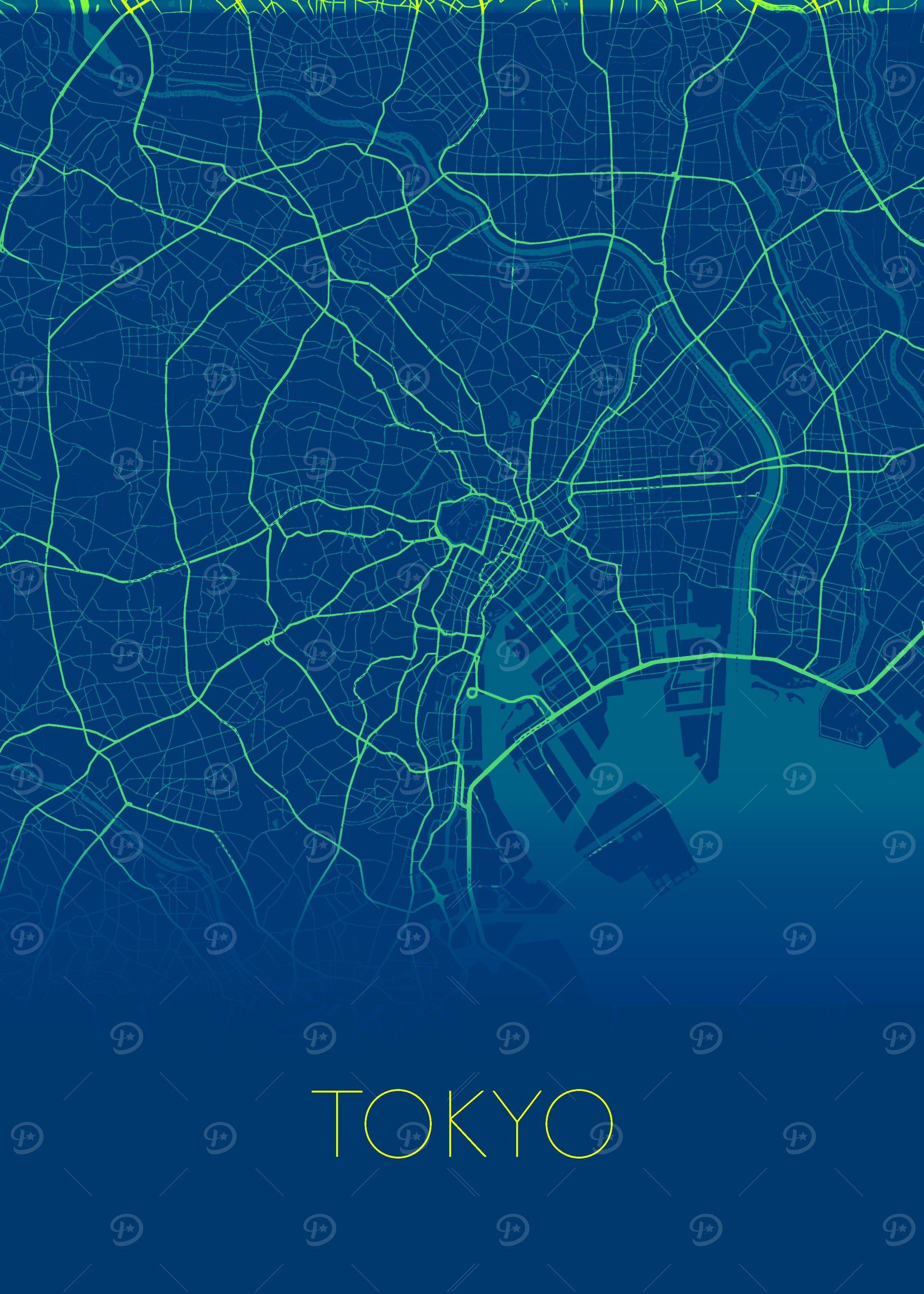 Tokyo green blue map