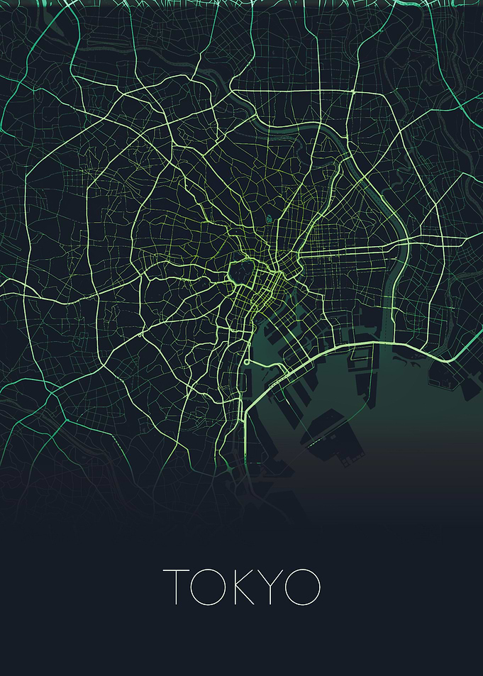 Tokyo green neon map