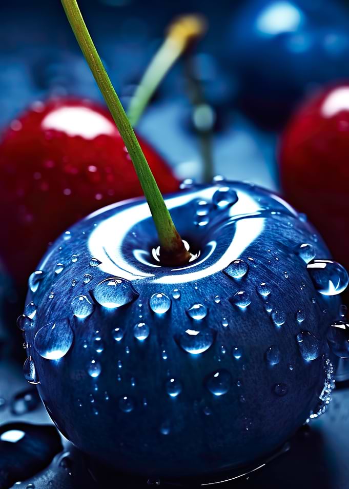 Blue and red cherrys