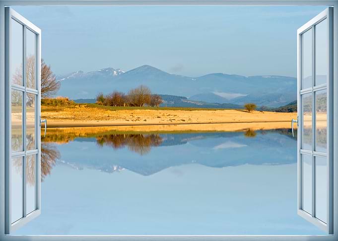 Window view calm lake