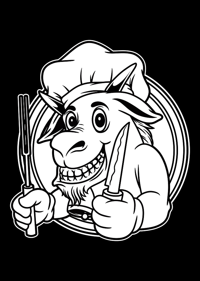 Goat Chef Mascot BnW