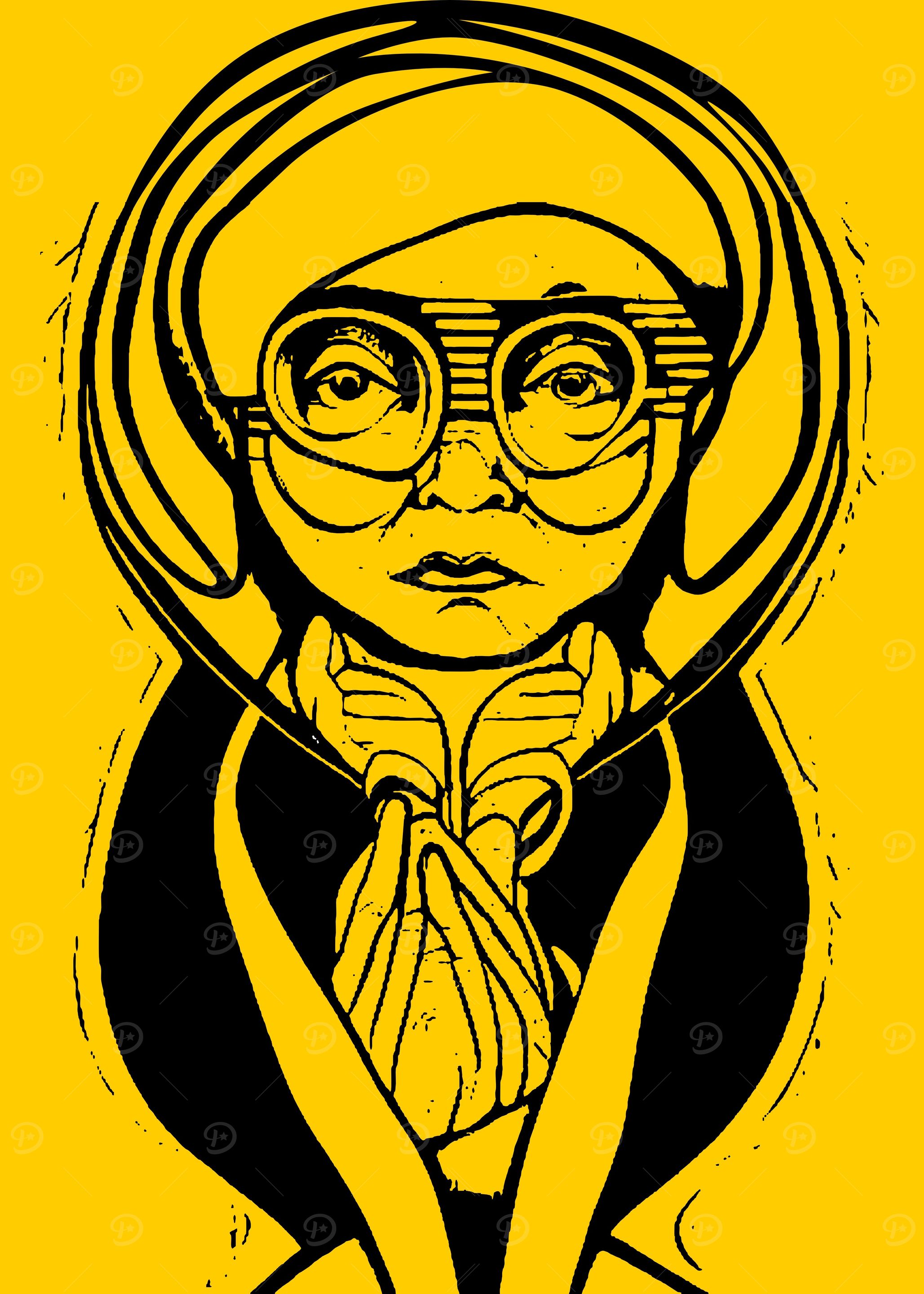 Stylish Old Lady Line Art