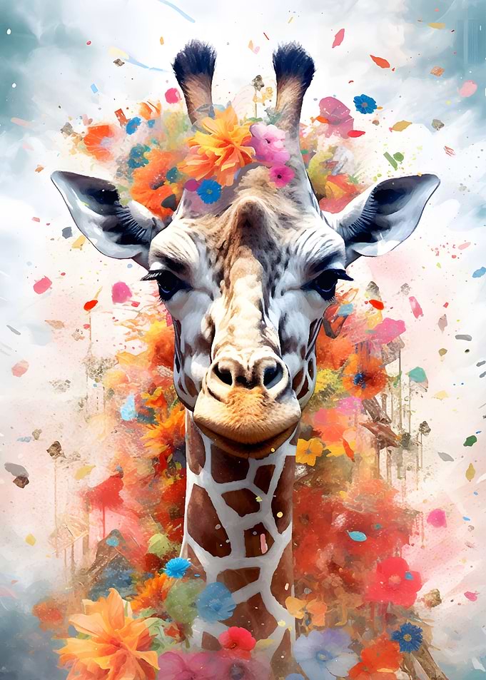 Giraffe in Colorful Ink