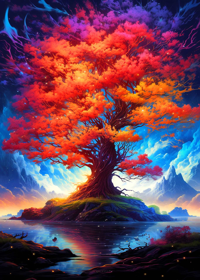 Colorful Big Tree at Lake