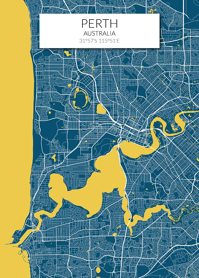 Perth Map Blue Yellow