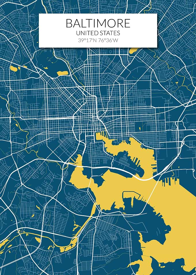 Baltimore Map Blue Yellow
