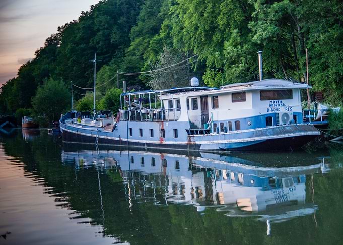 White and blue barge