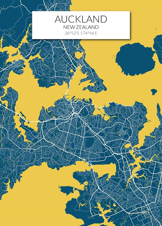 Auckland Map Blue Yellow