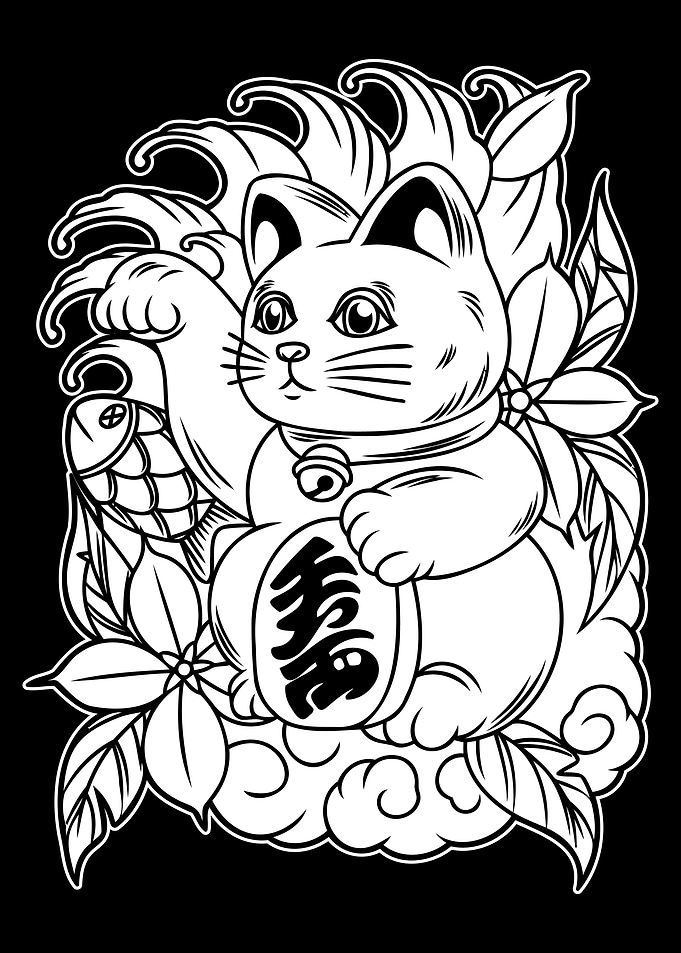 Maneki Neko Doll BnW