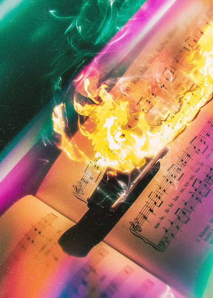 Abstract Burning Car