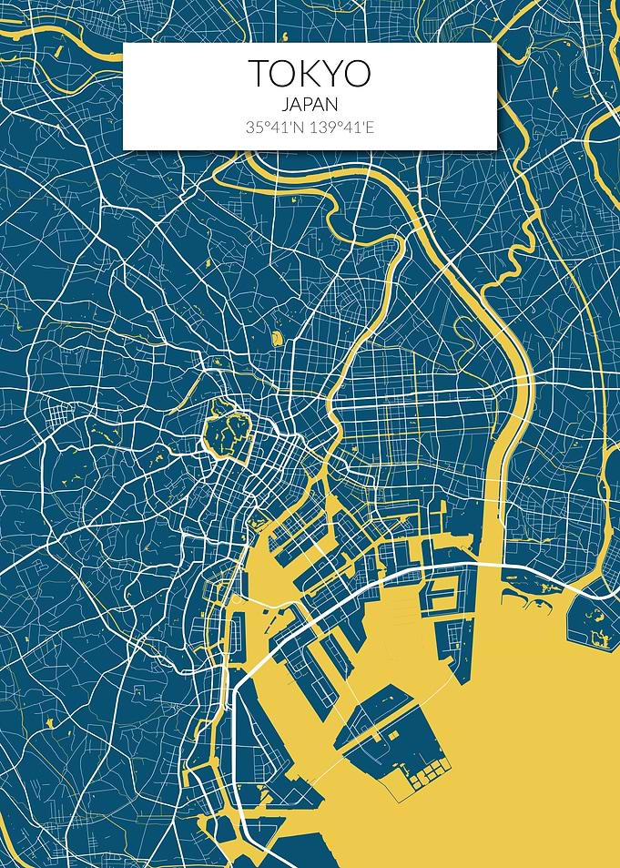 Tokyo Map Blue Yellow