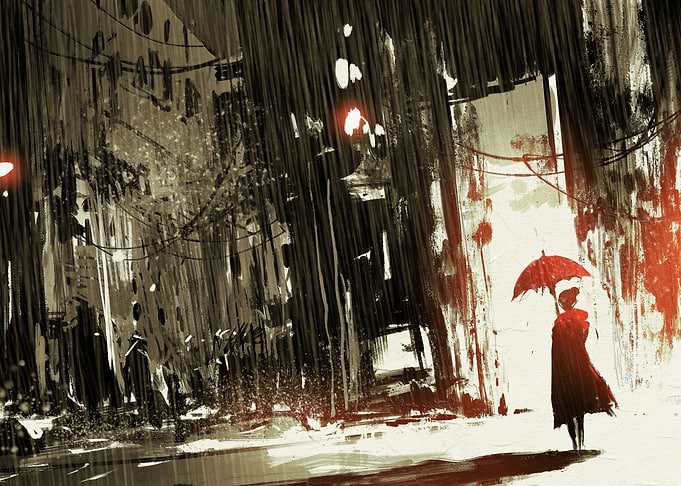 Lonely woman with umbrella