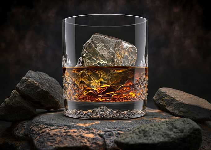 Glass of whiskey with ice