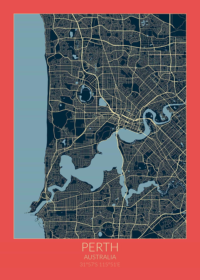 Perth Map Red Blue