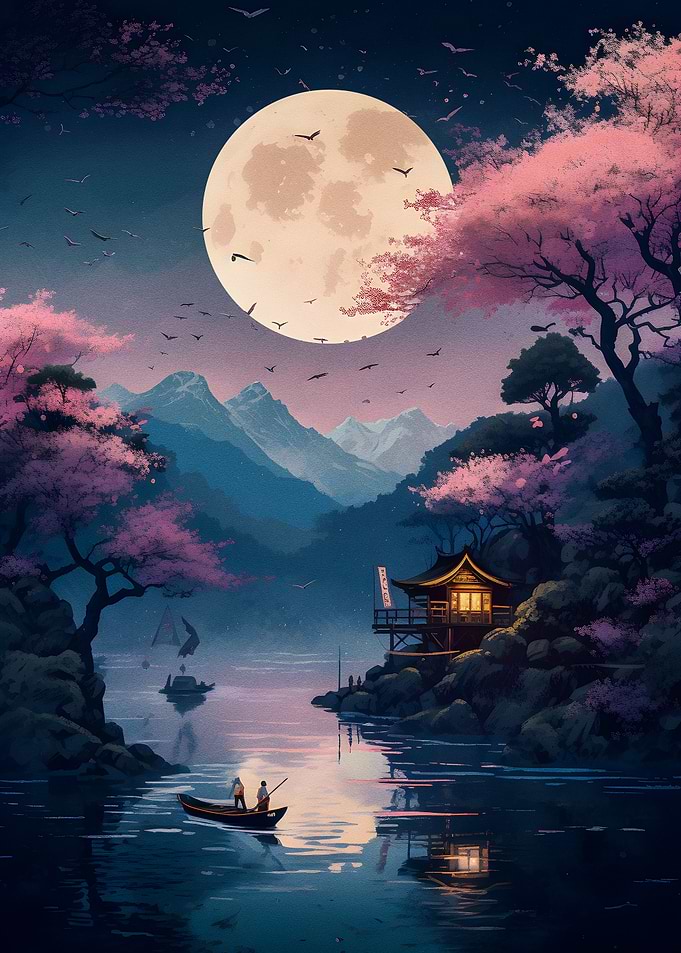 Full moon the lake 1