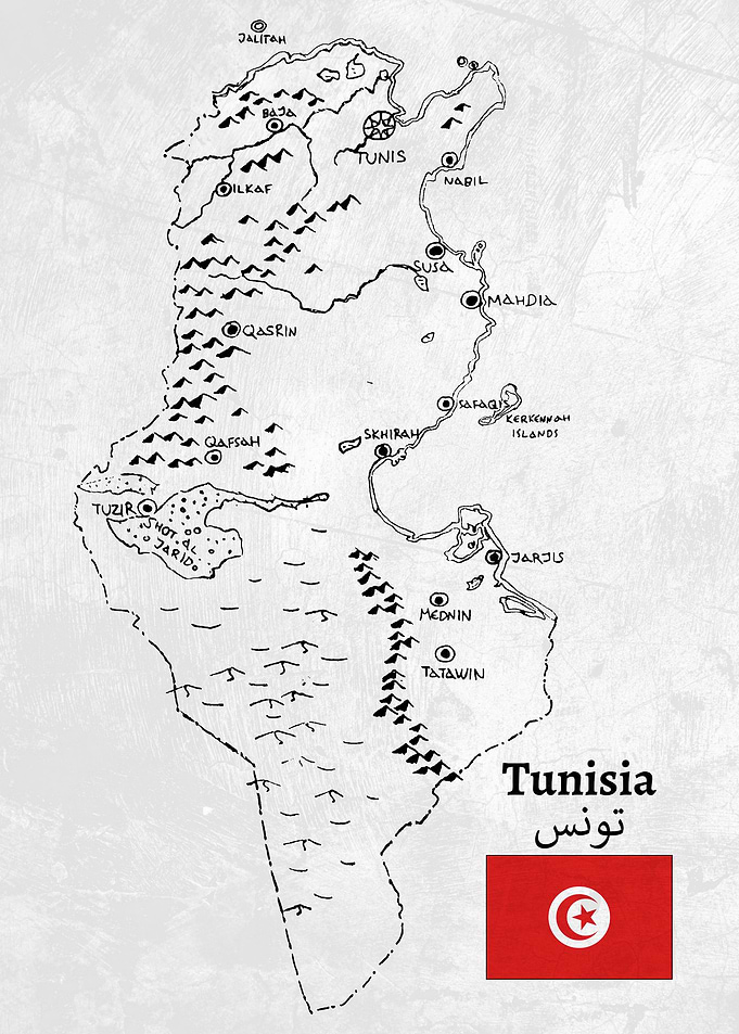 Handdrawn Tunisia Map
