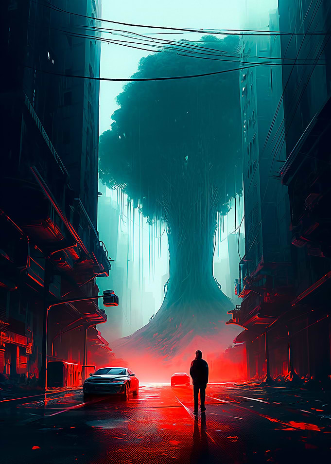 Big Tree in Cyberpunk City