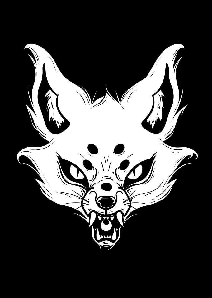 Black N White Kitsune Mask