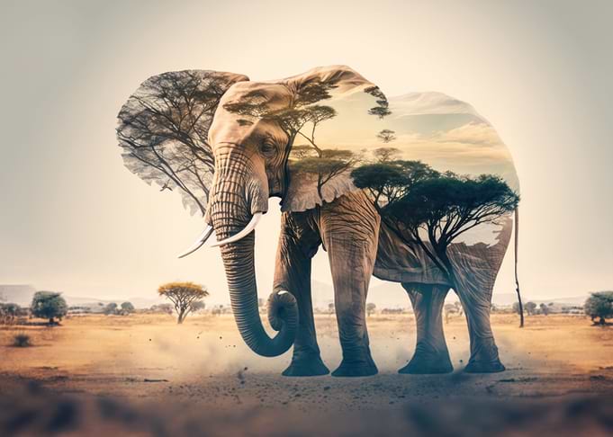 Elephant double exposure
