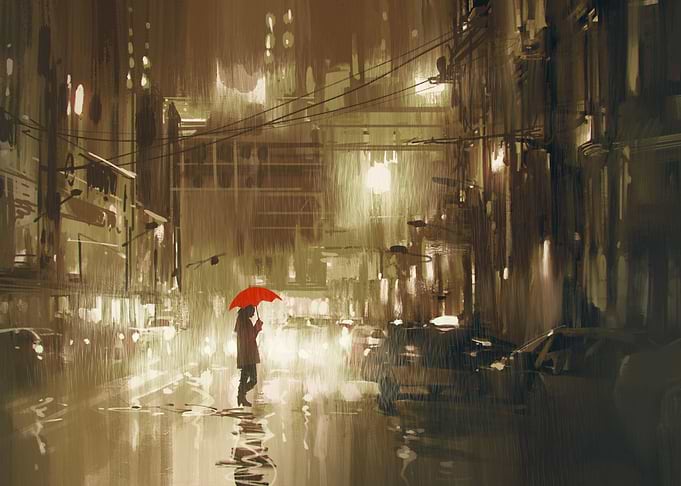 Woman with red umbrella