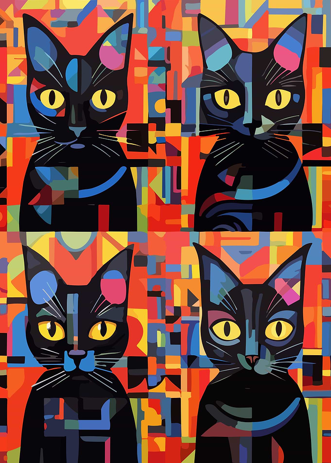 4 Cats Abstract Art Paint