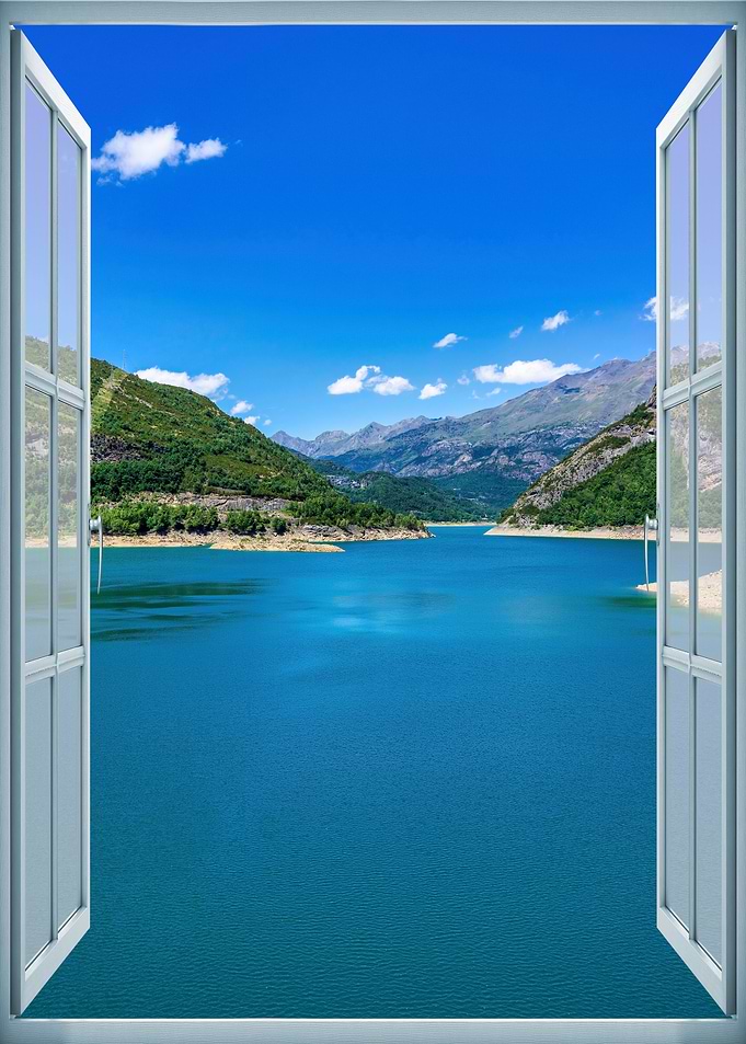Window view lake mountains