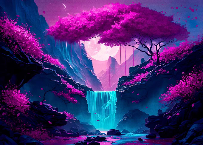 Neon landscape Moonlight