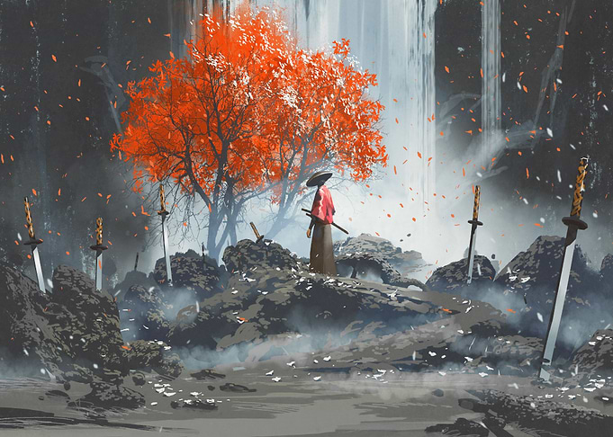 Samurai landscape painting