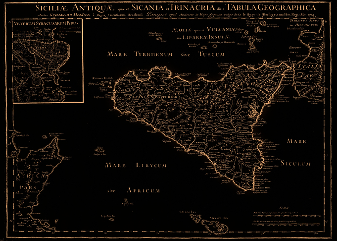 Black gold Sicily neon map