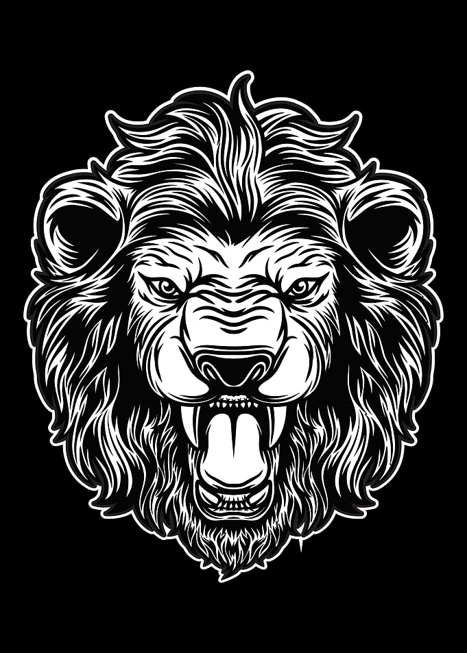 Lion head mascot BnW
