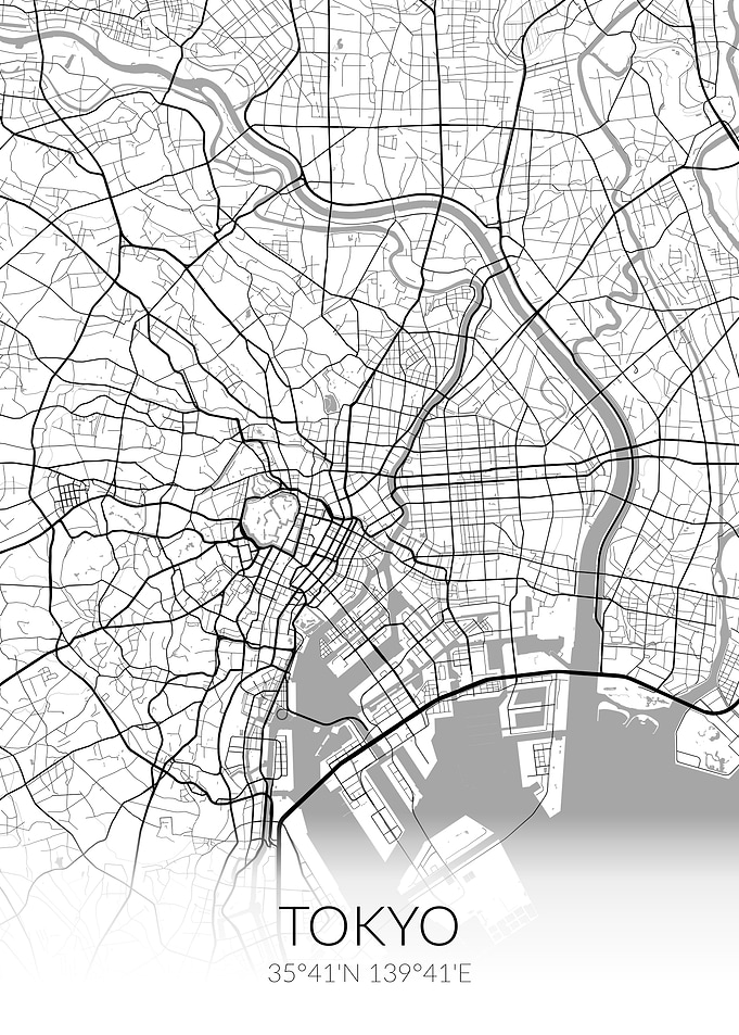 Tokyo White Black Map
