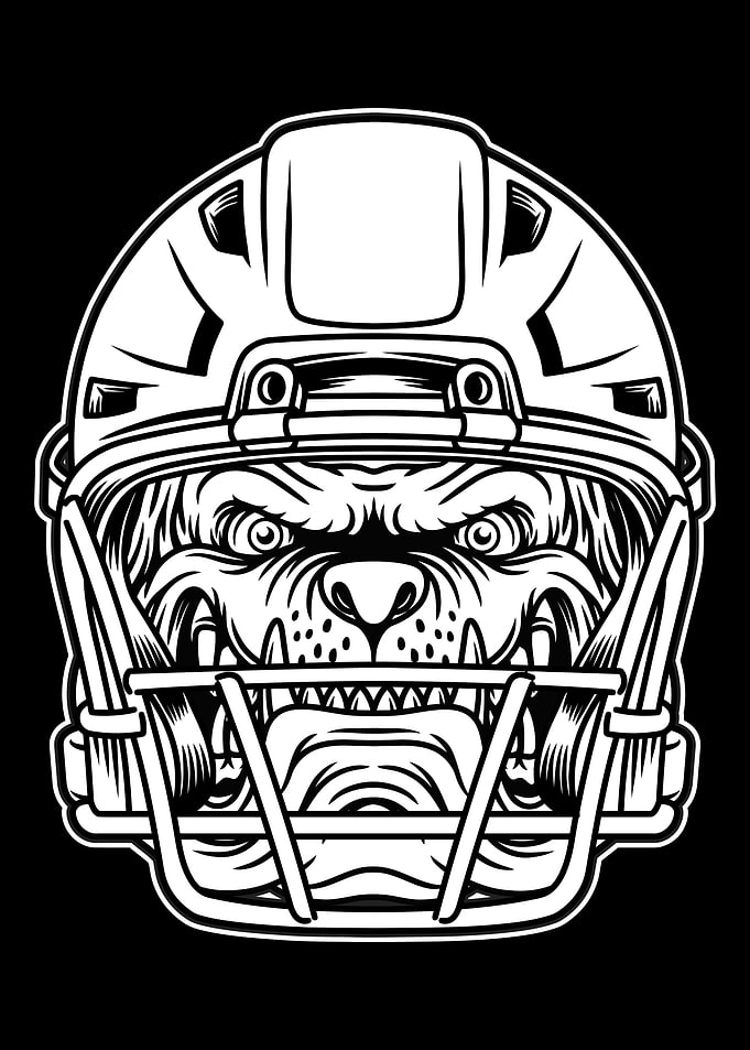 Bulldog Football HelmetBnW