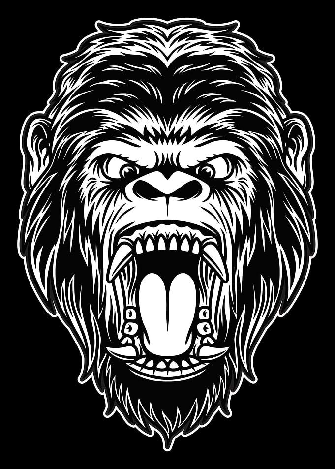 Gorilla head mascot BnW