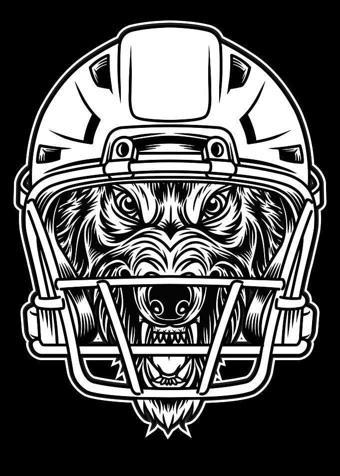 Wolf Football Helmet BnW