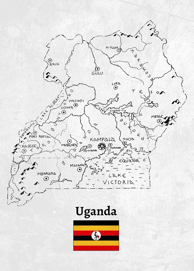 Handdrawn Uganda Map