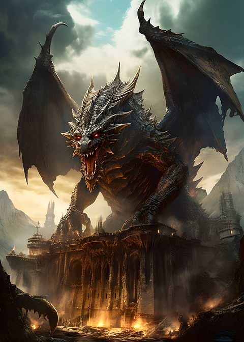 Enchanting Dragon Realms — man cave metal poster
