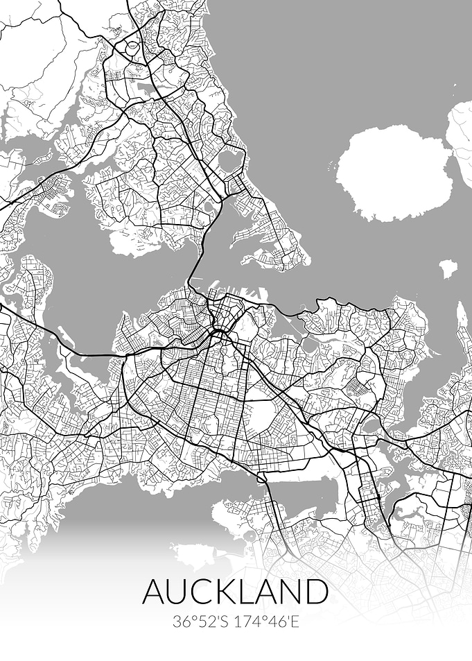 Auckland White Black Map