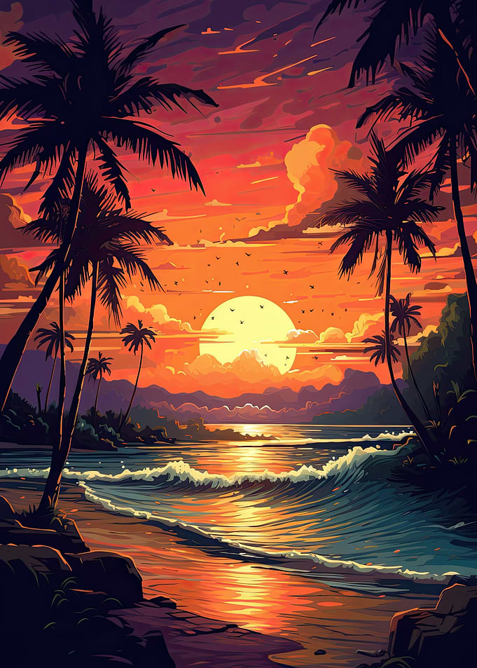 Sunset with palm trees