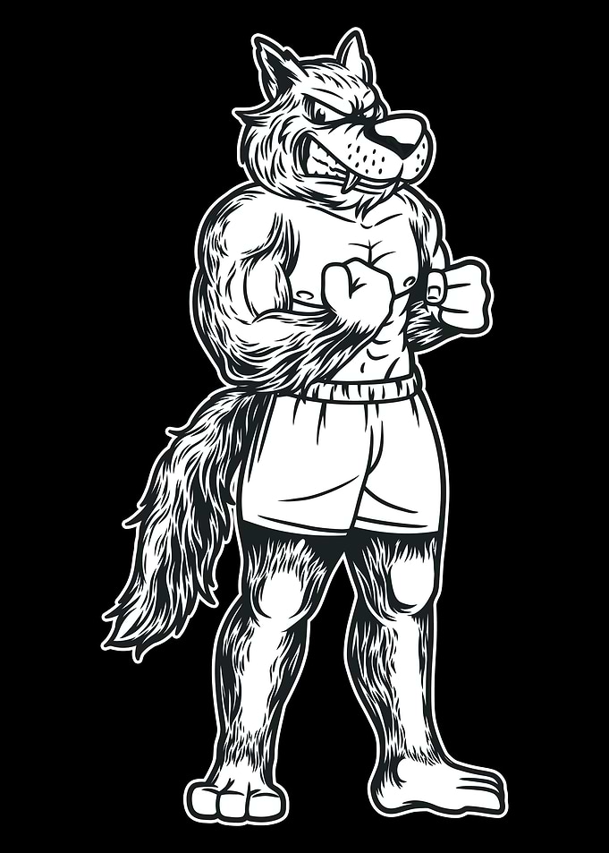 Wolf standing Fitnes BnW