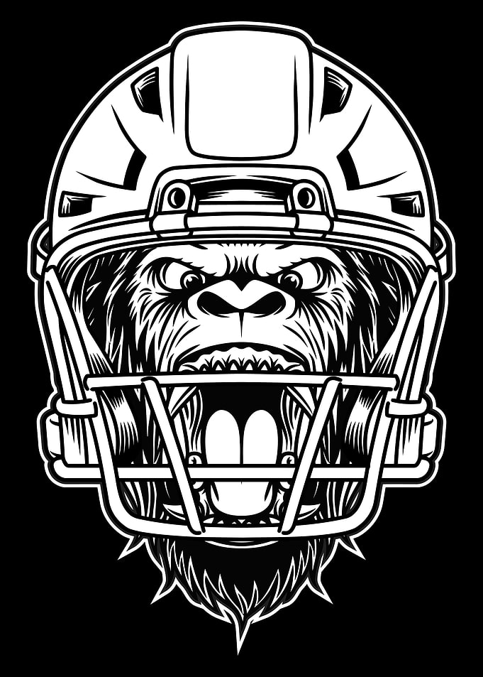 Gorilla Football HelmetBnW
