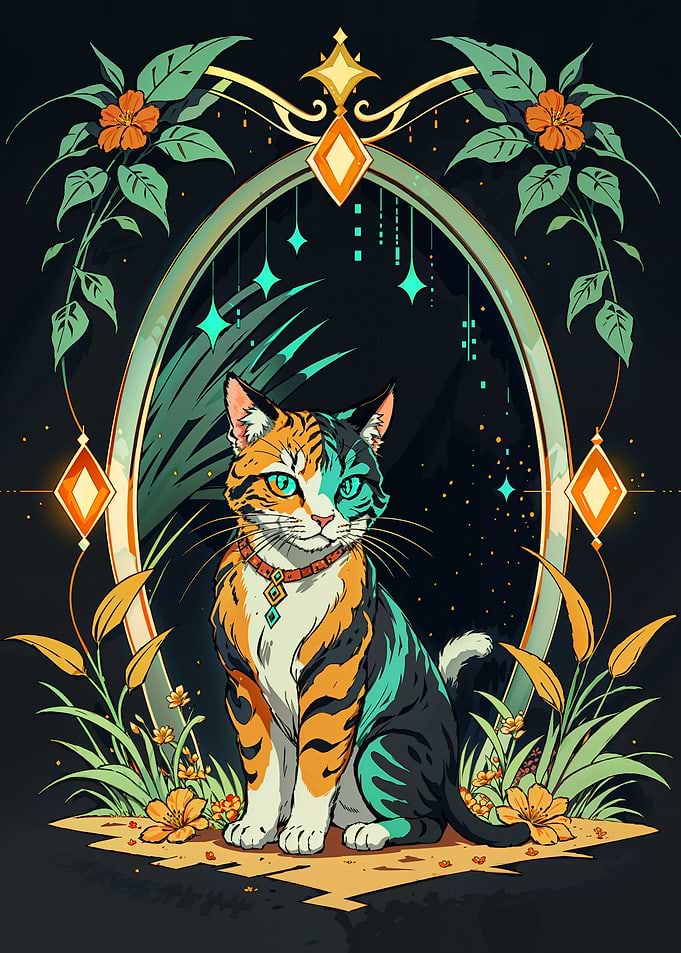 Drawing cat with flowers
