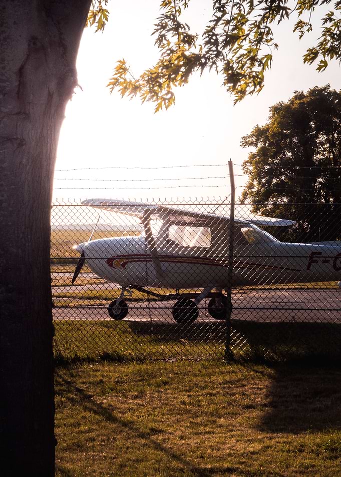 Airplane at sunset